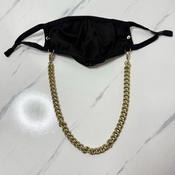 NWOT Bandolier Lace Sophie Face Mask Gold Chain Black Beige Adjustable Ear Loops - Picture 5 of 11